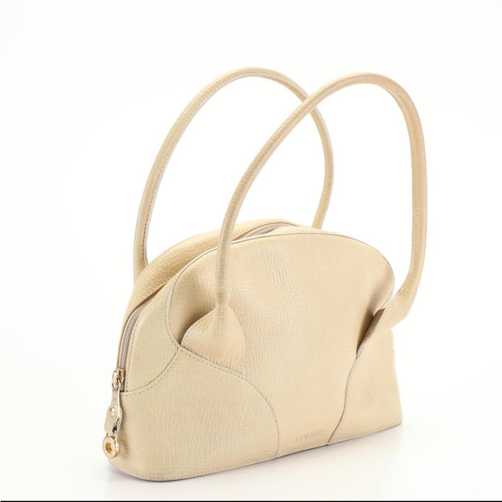 Loewe Logo Embossed Handbag in Ivory Leather